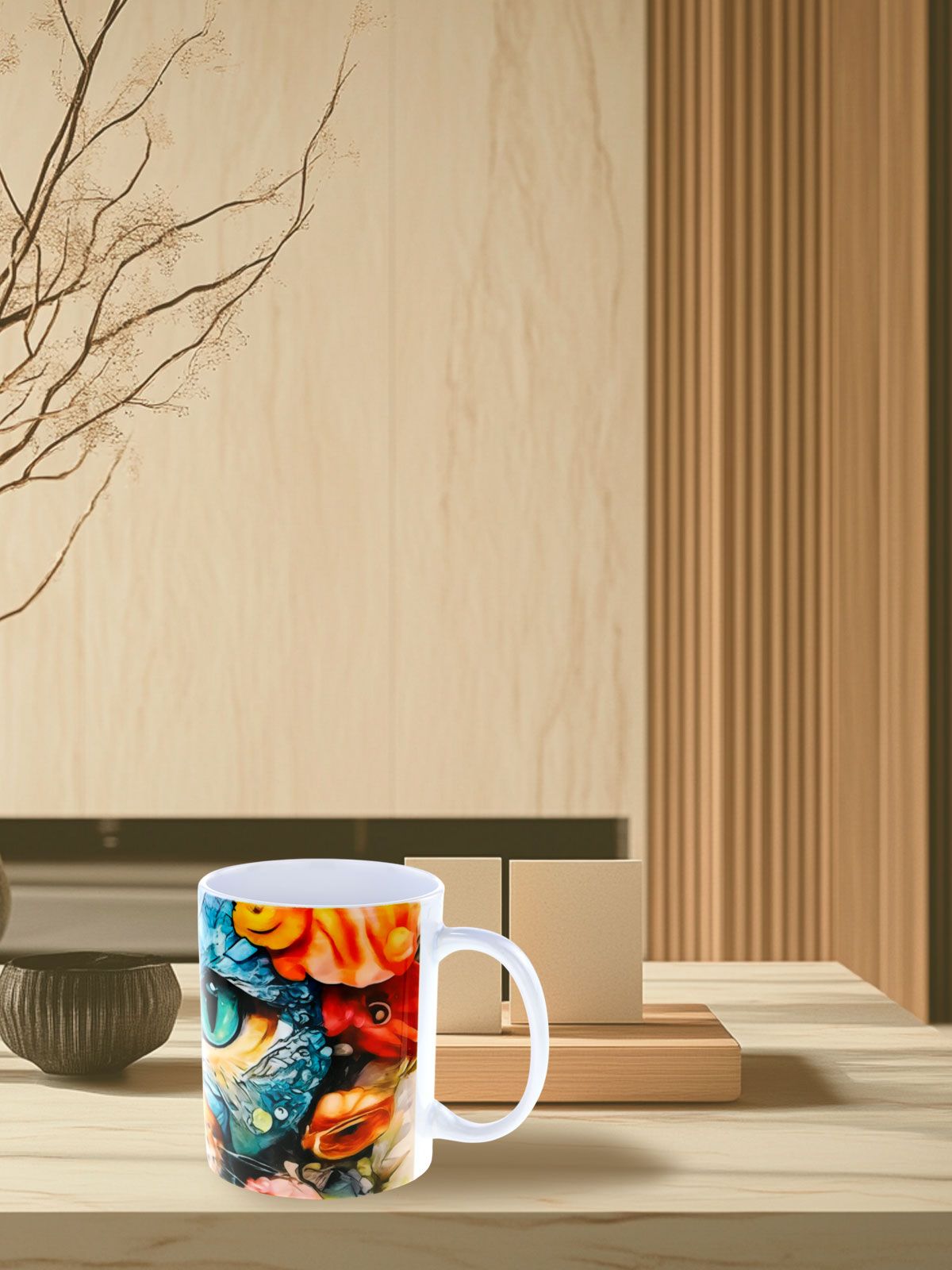 Кружка керамическая с изображением яркого кота, город Казань. Объем 330мл.