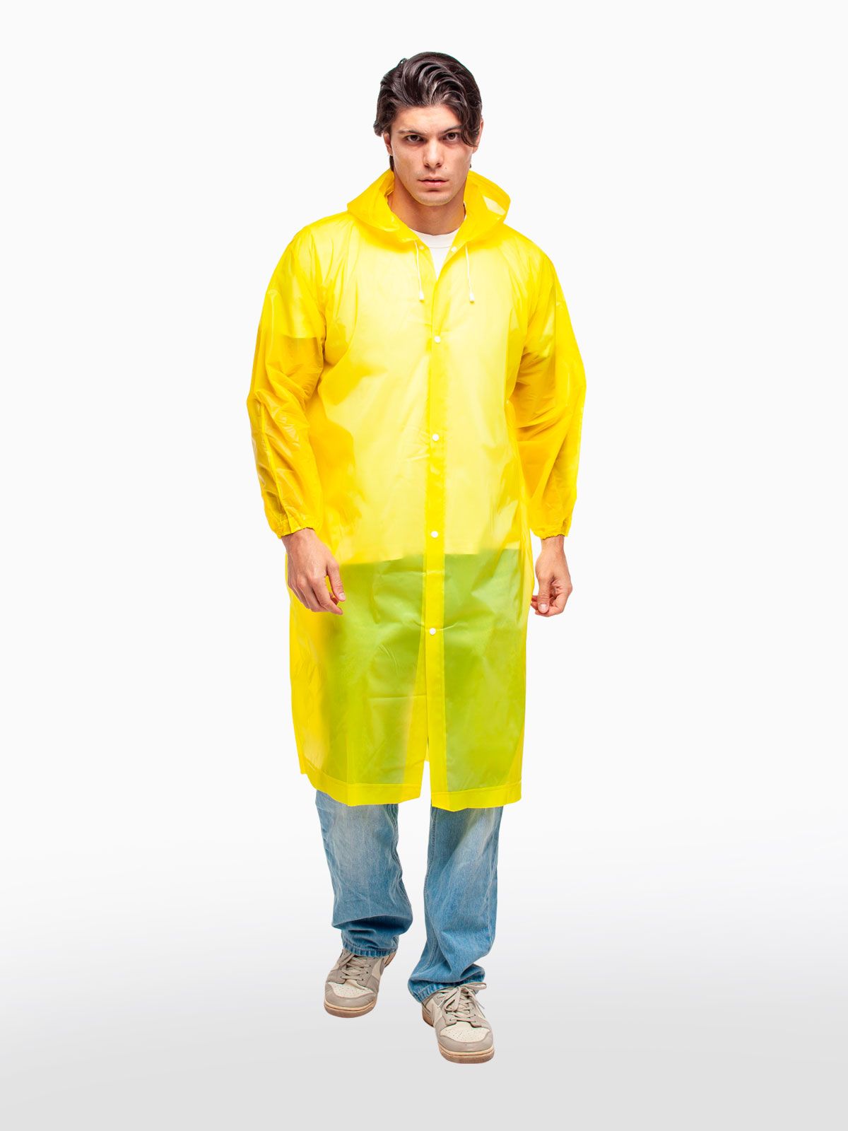 Дождевик водонепроницаемый c капюшоном женский / мужской / универсальный, на кнопках, полиэтилен, 15 мкм, цвет желтый