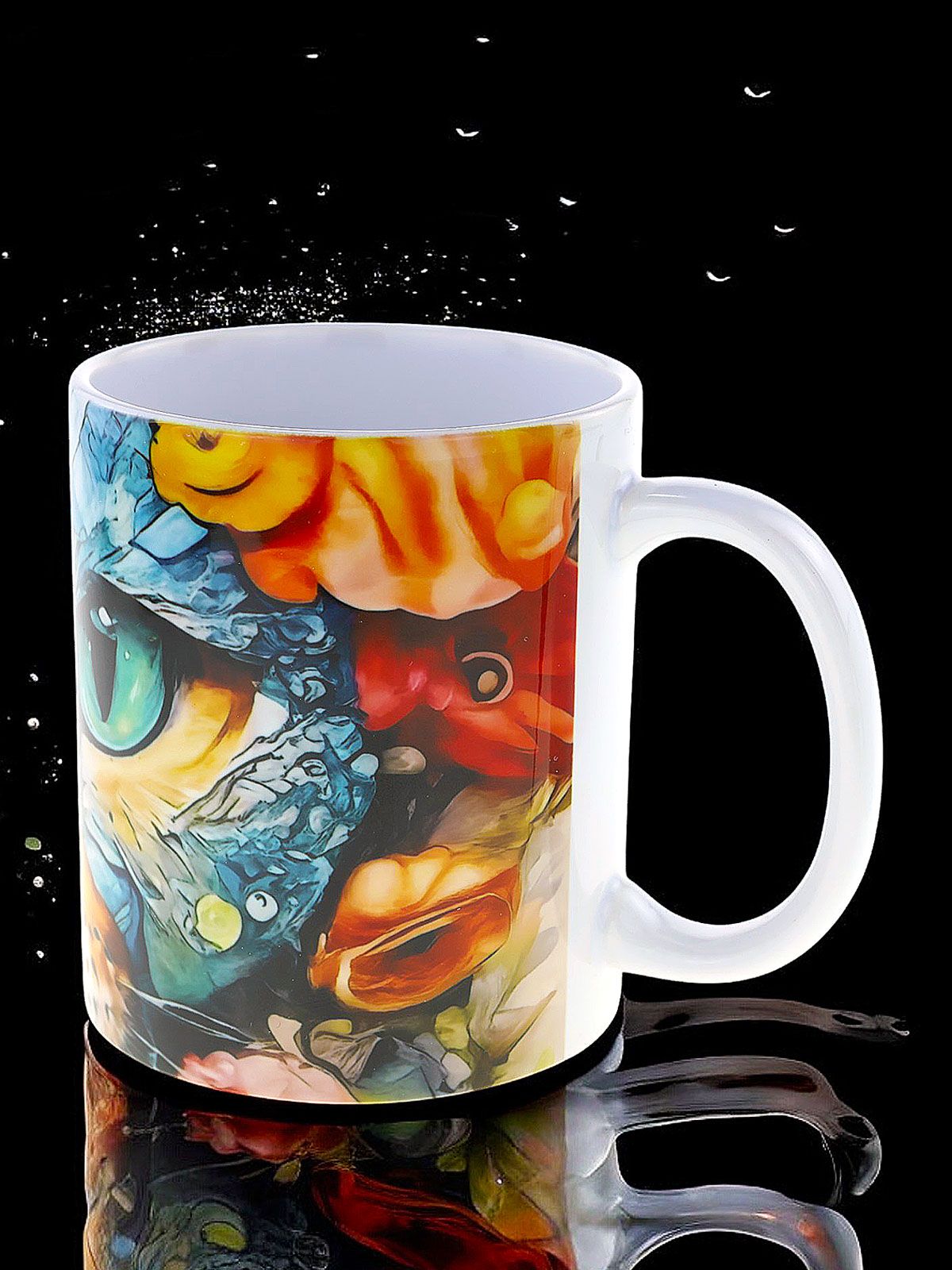 Кружка керамическая с изображением яркого кота, город Казань. Объем 330мл.