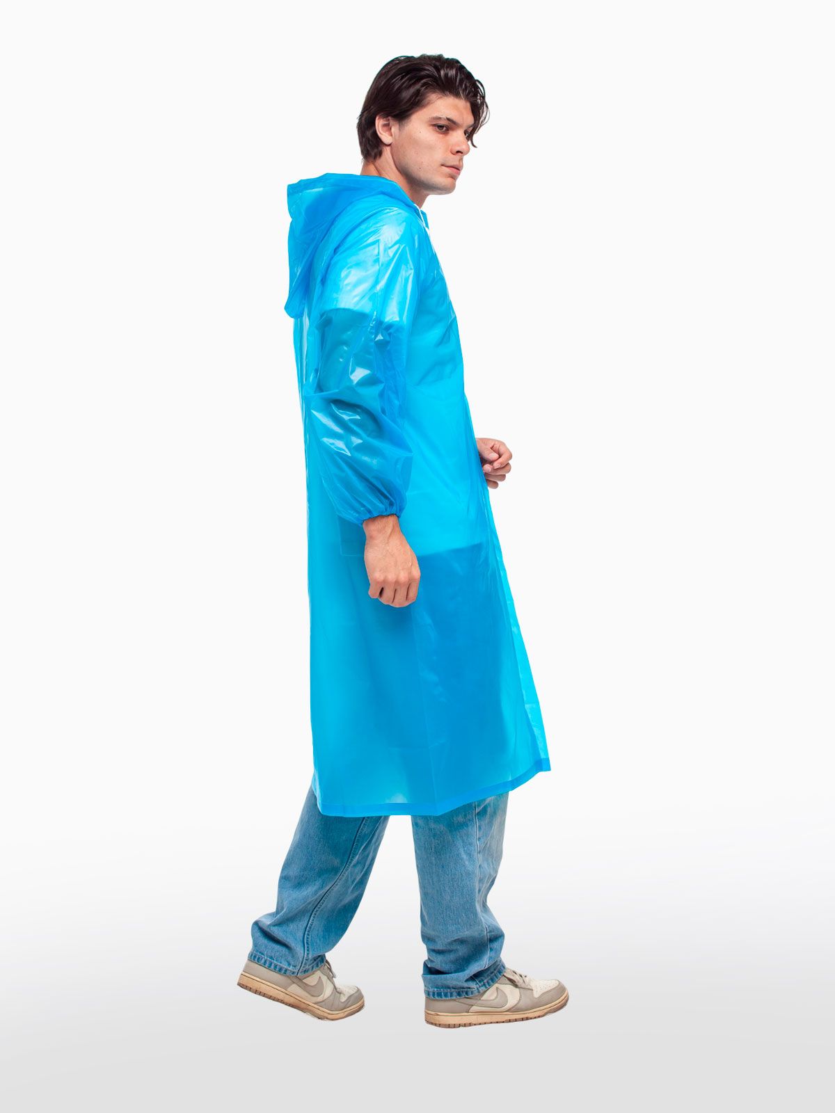 Дождевик водонепроницаемый c капюшоном женский / мужской / универсальный, на кнопках, полиэтилен, 15 мкм, цвет синий