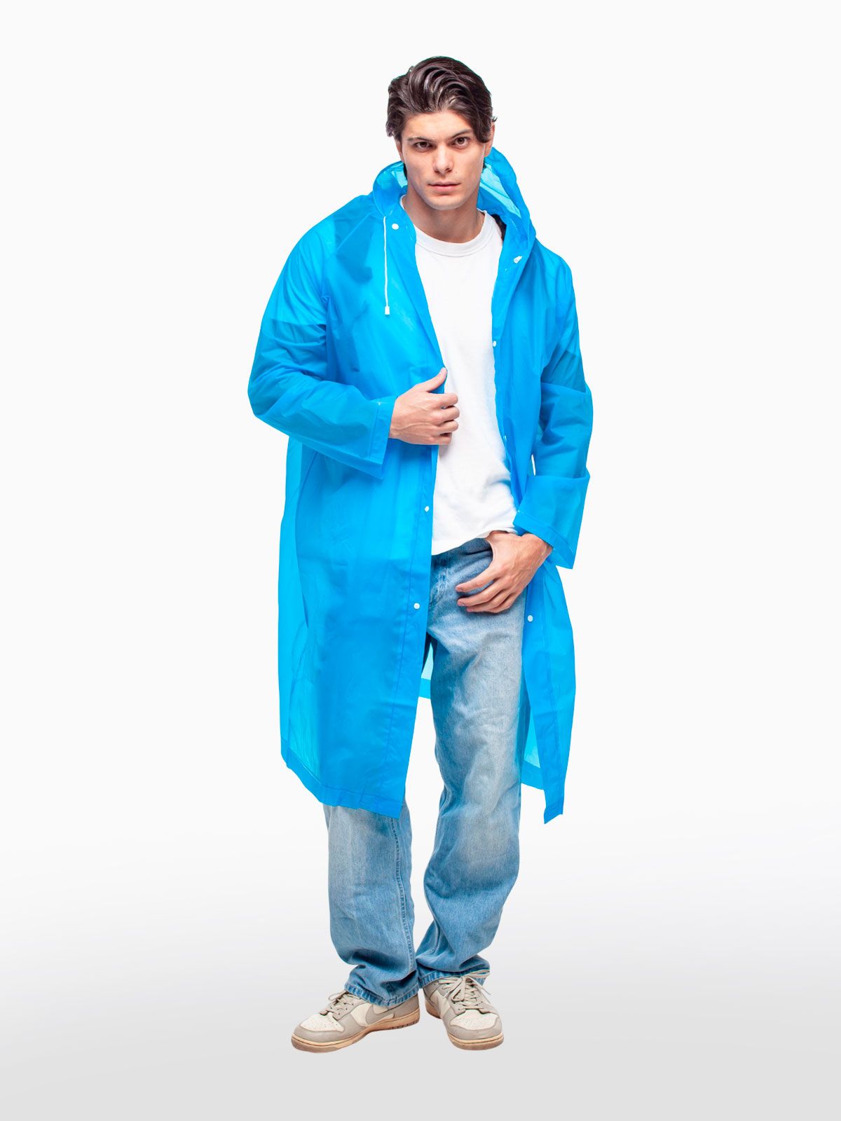 Набор из 2-х дождевиков с клапаном для рюкзака и капюшоном женский / мужской / универсальный, на кнопках, полиэтилен, цвета синие