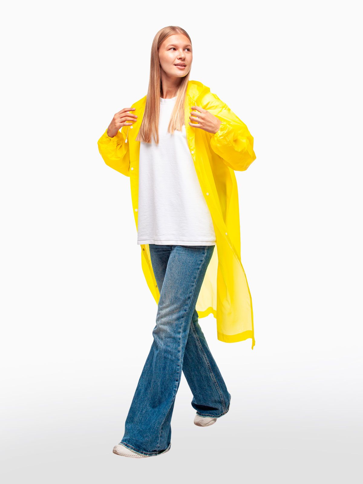 Дождевик водонепроницаемый c капюшоном женский / мужской / универсальный, на кнопках, полиэтилен, 15 мкм, цвет желтый