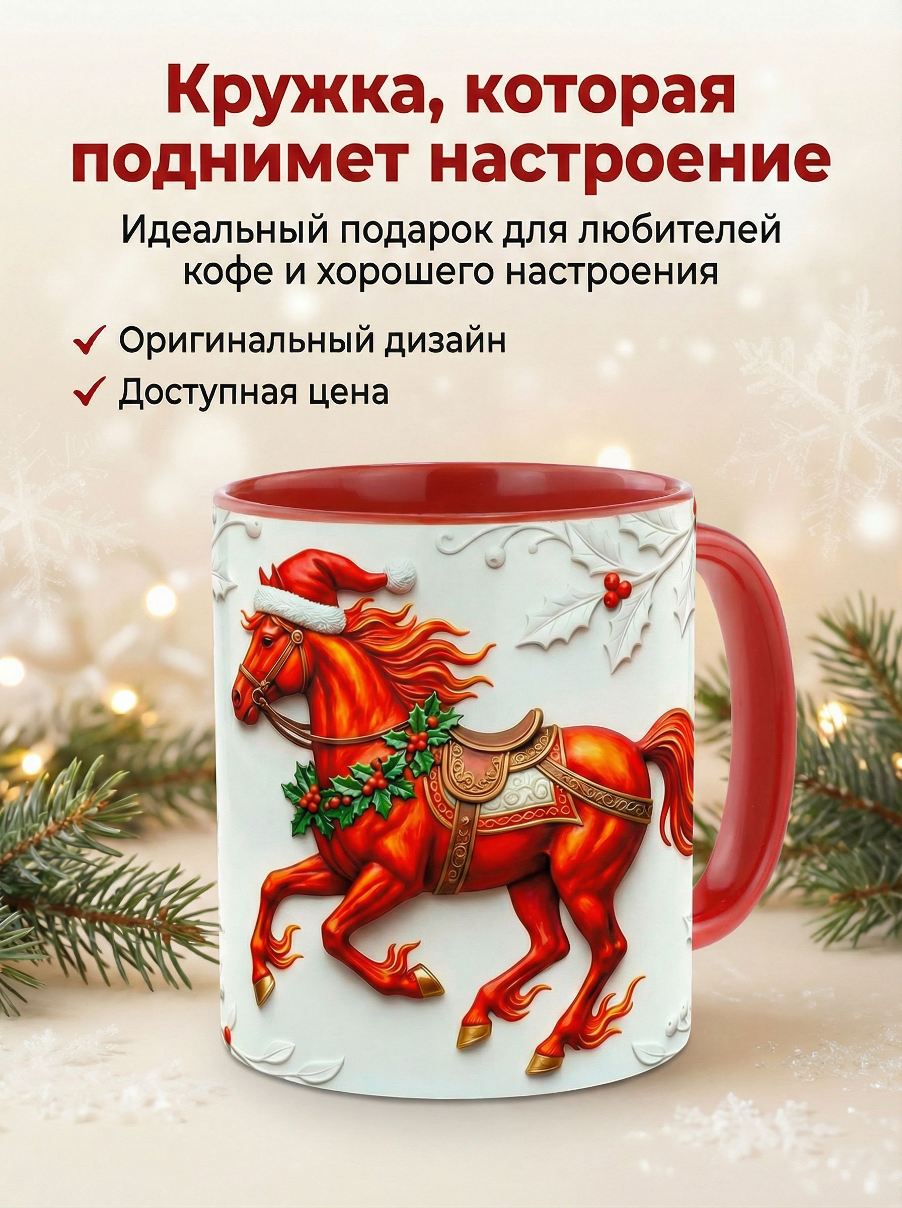 Кружка керамическая "Огненный Конь 2026" 330 мл. - Заряд страсти и побед в Новом году!