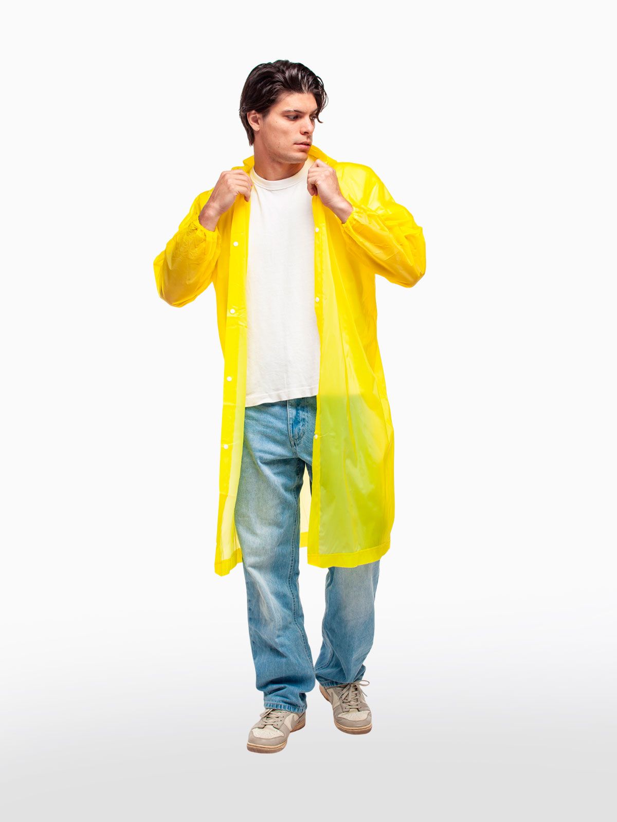 Дождевик водонепроницаемый c капюшоном женский / мужской / универсальный, на кнопках, полиэтилен, 15 мкм, цвет желтый