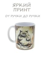 Керамическая кружка "Семейное положение - есть кот" котик обжора, объем 330мл.