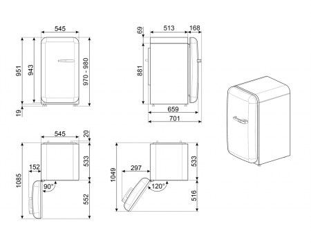 Отдельностоящий однодверный холодильник Smeg FAB10LCR5