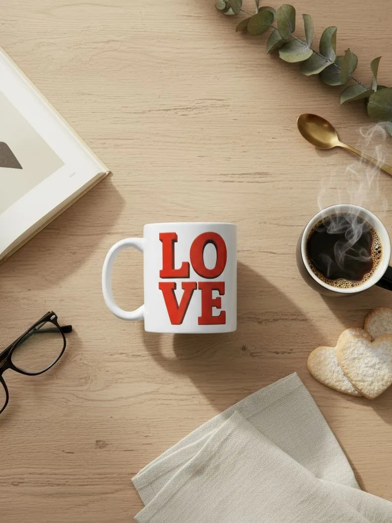 Кружка LOVE керамическая с принтом сердечек и надписью