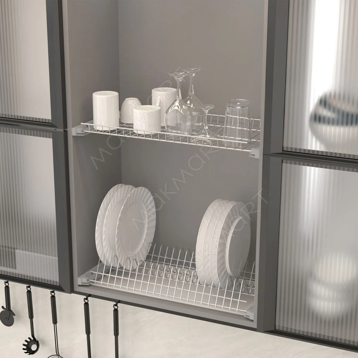 Сушка VIVA 2-уровневая в базу 600, без рамки, поддон 1 шт. (пластик), отделка серый металлик