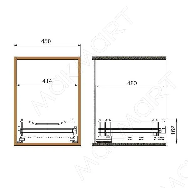 Сетка выдвижная с доводчиком Blumotion в базу 450, Н=170, с креплением к фасаду