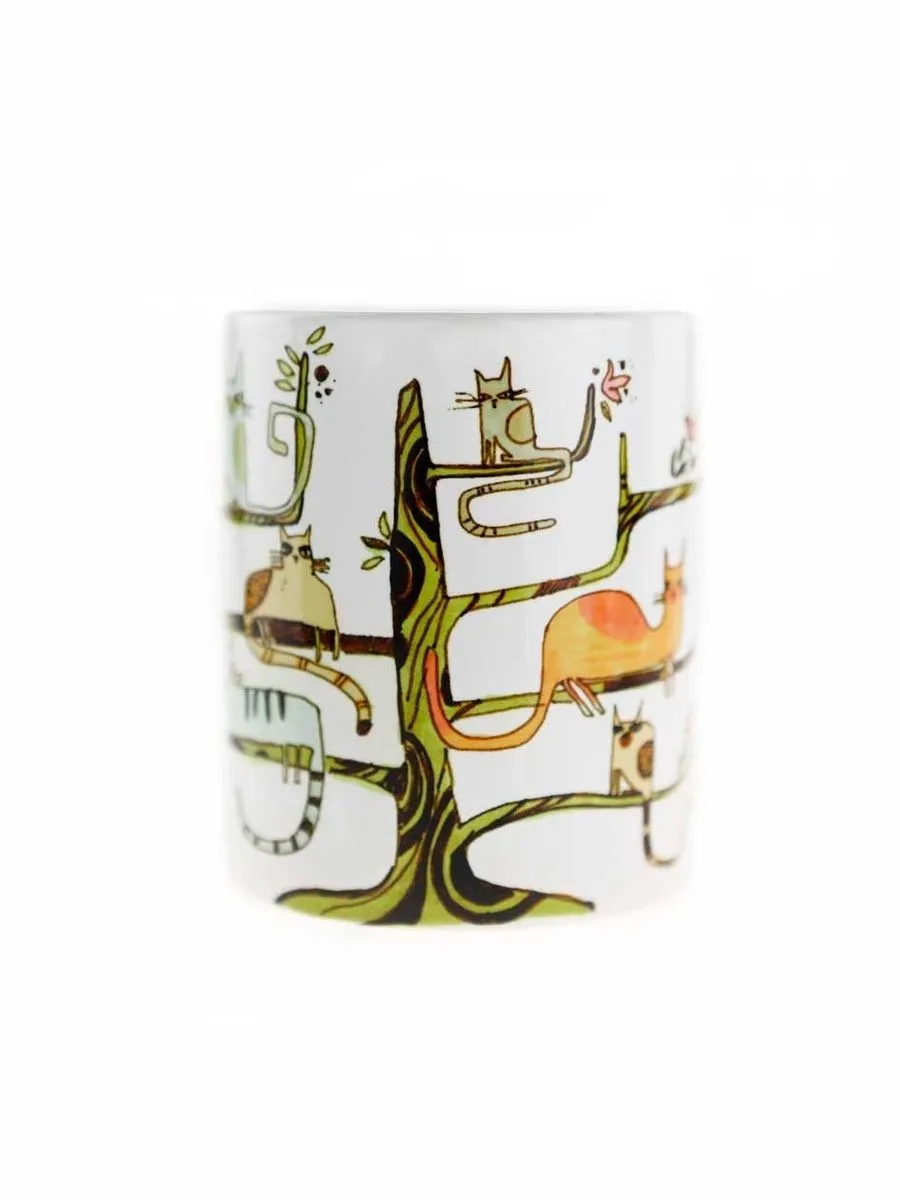 Керамическая кружка с рисунком Котики на дереве , объем 330мл.