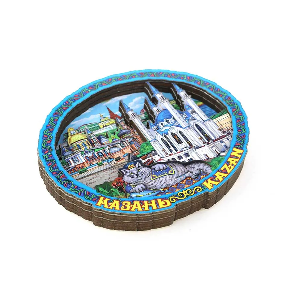 Магнит дерево 3д Казань овал кот коллаж