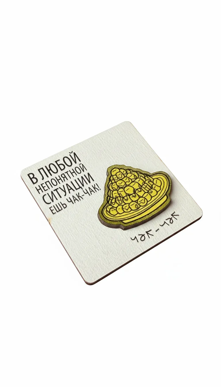 Магнит "В любой непонятной ситуации ешь чак-чак" сувенир из дерева - Мудрость предков на вашем холодильнике!