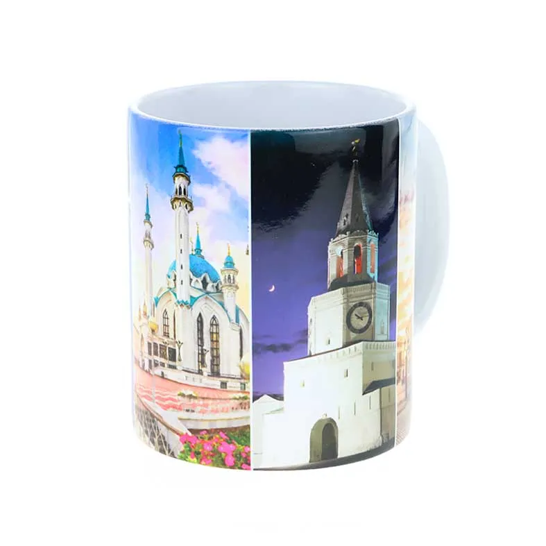 Кружка керамическая Коллаж Казани: храм всех религий, улица Баумана, Никольский собор, Кул Шариф, Дворец земледельцев, загс Чаша Кружка керамическая Коллаж Казани: храм всех религий, улица Баумана, Никольский собор, Кул Шариф, Дворец земледельцев, загс Чаша