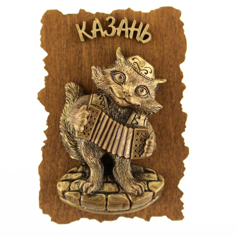 Магнит дерево Кот с гармонью 12х8см