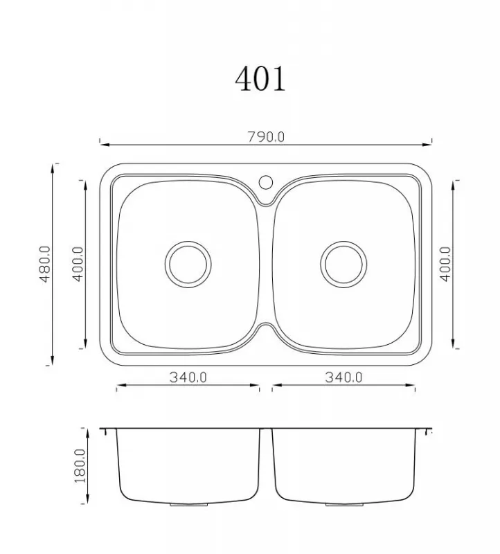 Кухонная мойка, нерж. сталь 0,8мм, EMAR 401, цвет Глянец