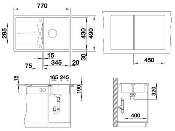 Мойка Blanco Metra 45 S-F алюметаллик с клапаном-автоматом