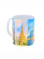 Керамическая кружка с коллажем Казани на основе картин художников